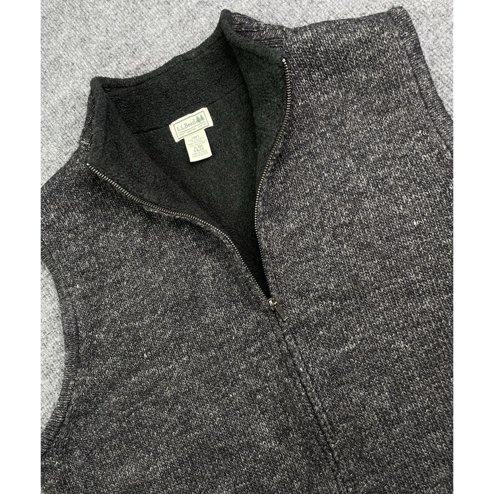 LL Bean Vest Men's XL Knit Wool Linen Full Zip Sweater Fleece Lined Gray